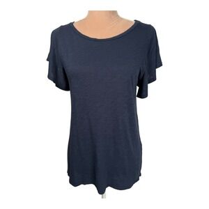 T -La Anthropologie Womens XS Top‎ Navy Blue Slub Knit Flutter Sleeve Nautical